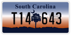 T14643 license plate in South Carolina