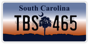 TBS465 license plate in South Carolina