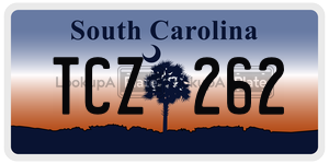 TCZ262 license plate in South Carolina