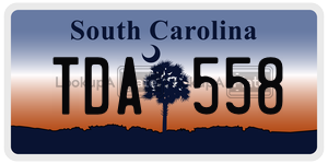 TDA558 license plate in South Carolina
