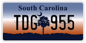 TDG955 license plate in South Carolina