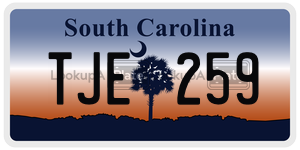 TJE259 license plate in South Carolina