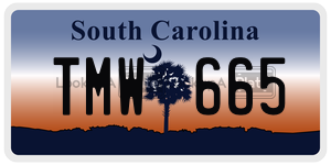 TMW665 license plate in South Carolina
