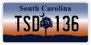 TSD136 license plate in South Carolina