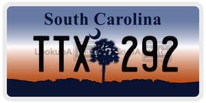 TTX292 license plate in South Carolina