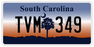 TVM349 license plate in South Carolina