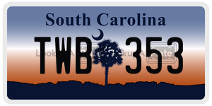 TWB353 license plate in South Carolina