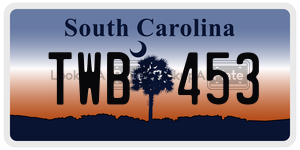 TWB453 license plate in South Carolina