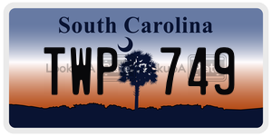 TWP749  license plate in SC