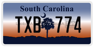 TXB774  license plate in SC