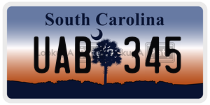 UAB345 license plate in South Carolina
