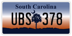 UBS378  license plate in SC