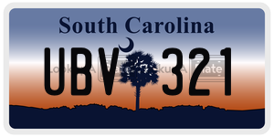 UBV321 license plate in South Carolina