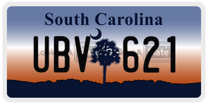 UBV621 license plate in South Carolina