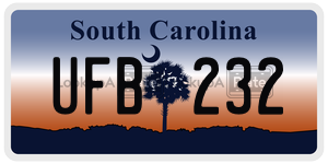UFB232 license plate in South Carolina