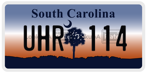 UHR114 license plate in South Carolina