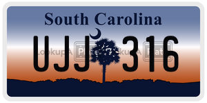 UJJ316  license plate in SC