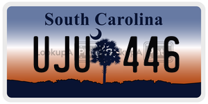UJU446 license plate in South Carolina