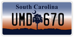 UMD670 license plate in South Carolina