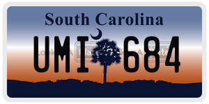 UMI684 license plate in South Carolina