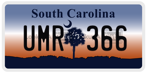 UMR366 license plate in South Carolina