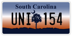 UNI154 license plate in South Carolina