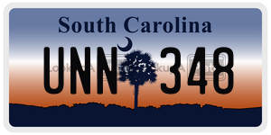 UNN348 license plate in South Carolina