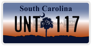 UNT117  license plate in SC