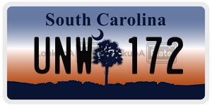 UNW172  license plate in SC