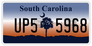 UP55968 license plate in South Carolina