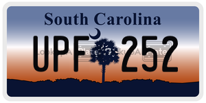 UPF252 license plate in South Carolina