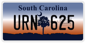 URN625 license plate in South Carolina