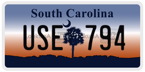 USE794  license plate in SC