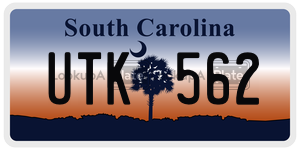 UTK562 license plate in South Carolina