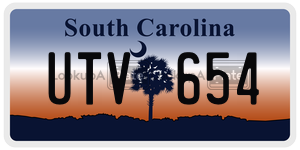 UTV654  license plate in SC