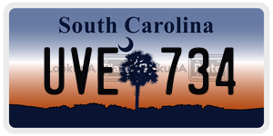 UVE734  license plate in SC