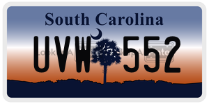 UVW552 license plate in South Carolina