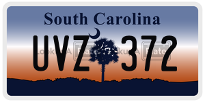 UVZ372 license plate in South Carolina