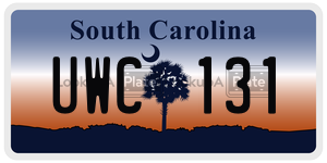 UWC131 license plate in South Carolina