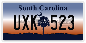 UXK523 license plate in South Carolina