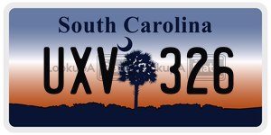 UXV326  license plate in SC