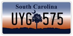 UYG575 license plate in South Carolina