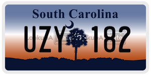 UZY182  license plate in SC