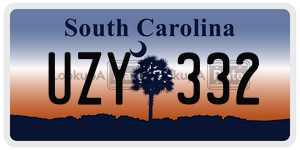 UZY332  license plate in SC