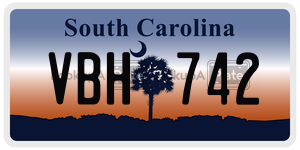 VBH742 license plate in South Carolina
