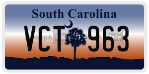 VCT963 license plate in South Carolina