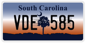 VDE585 license plate in South Carolina