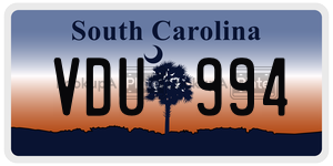 VDU994 license plate in South Carolina