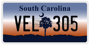 VEL305 license plate in South Carolina