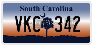 VKC342 license plate in South Carolina